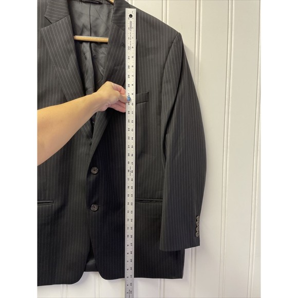 Lauren Ralph Lauren Single Breasted Jacket Mens 46R  Black Pinstripe Wool Blazer - Picture 12 of 14